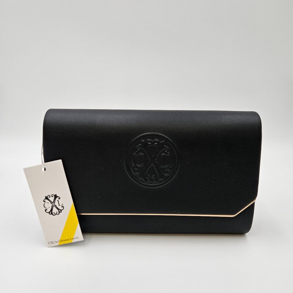 NWT Christian Lacroix Madison Smooth Clutch with Gold Chain in Black!